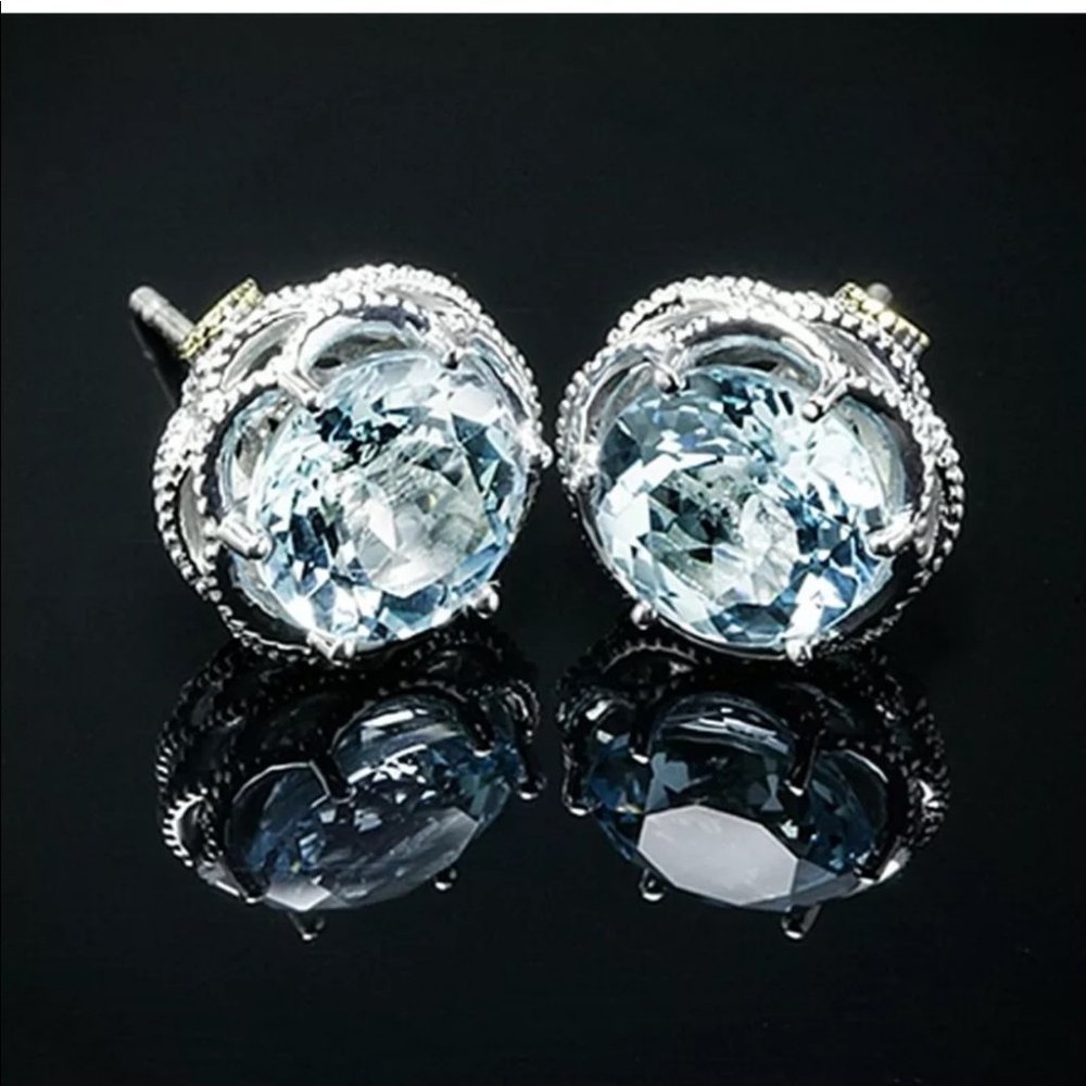 Silver Stud Earrings for Women Aquamarine Pair/set